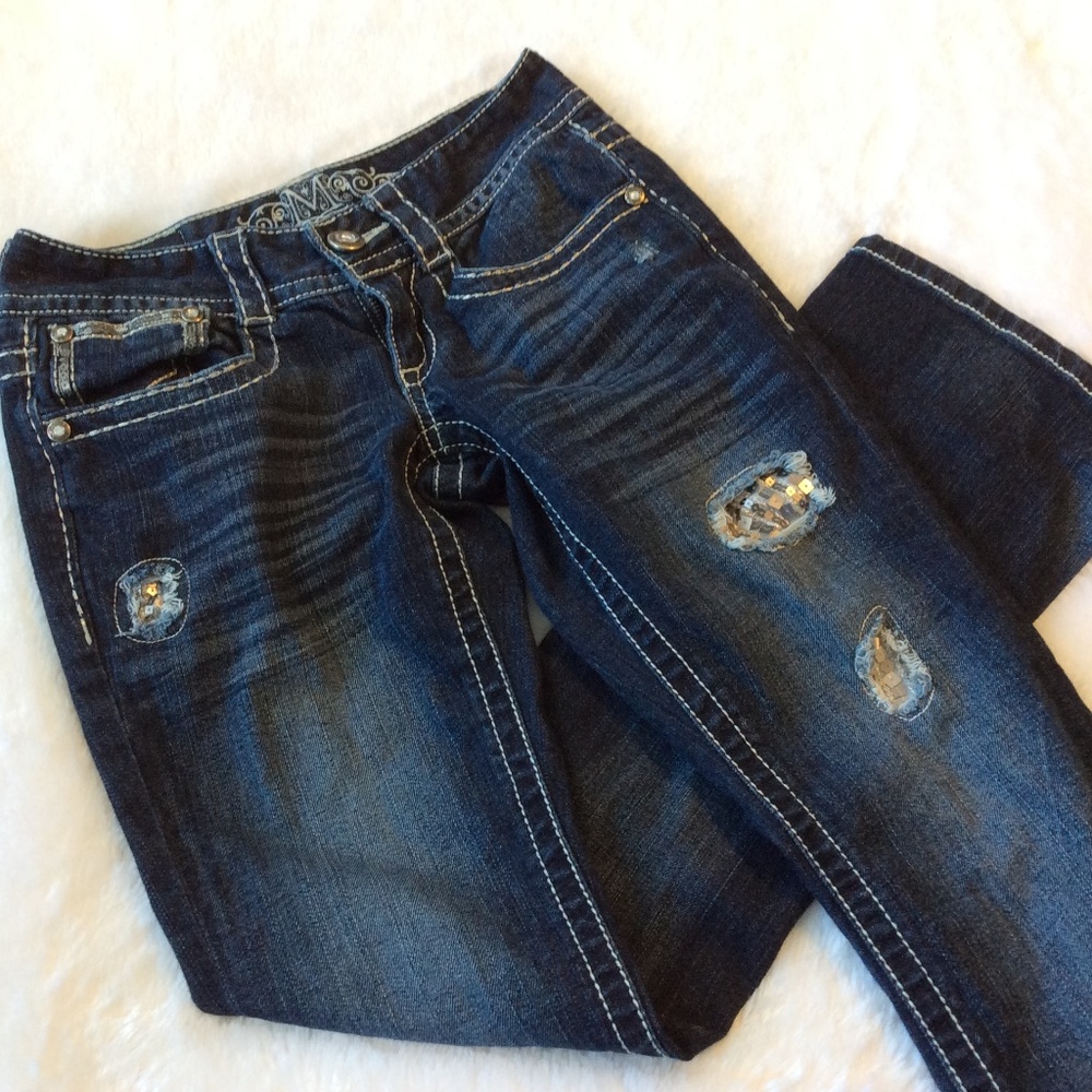 Maurices Boot Cut Bling Sequin Jeans 1 2 Low Rise - Picture 4 of 8